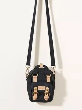 Doughnut Anthropoligy Black Mini Crossbody Bag with Tan Accents